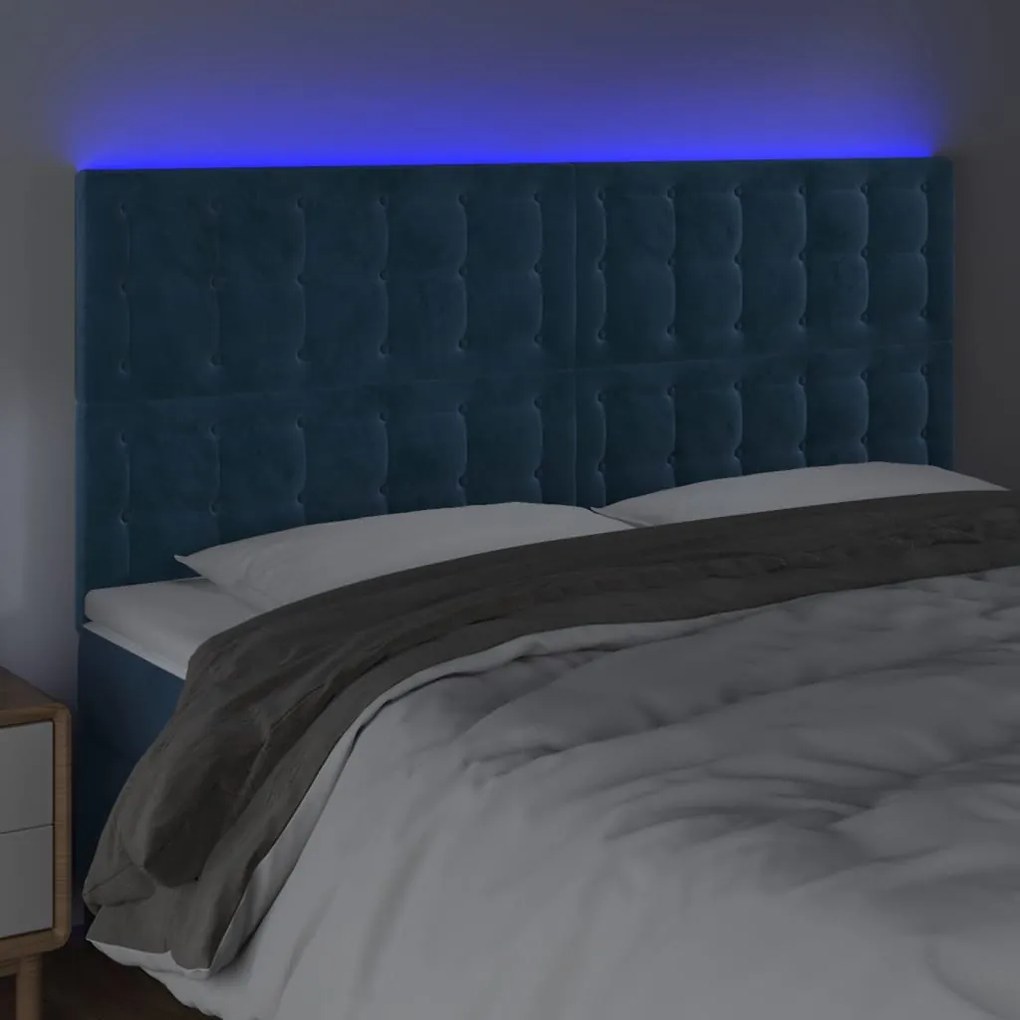 Κεφαλάρι Κρεβατιού LED Σκούρο Μπλε 180x5x118/128 εκ. Βελούδινο - Μπλε