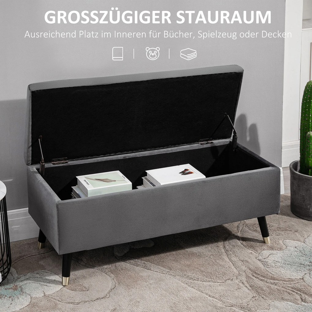 HOMCOM Παγκάκι, Ταμπουράς με Αποθηκευτικό Χώρο, Σεντούκι-Παγκάκι, Μέταλλο, Αφρός, Ξύλο Καουτσούκ, Ανθρακί Γκρι, 110 x 43 x 45 εκ.