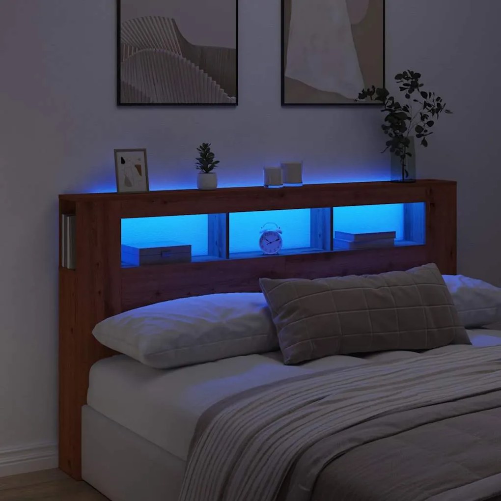 vidaXL LED κεφαλάρι Artisan Oak 180x18,5x103,5 cm Κατασκευασμένο ξύλο