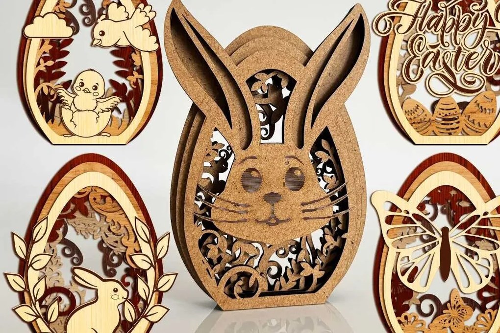 Σετ των 2 Intra απο ξύλο plywood  Χρώμα wenge 3mm-4mm πάχος - Πρότυπα με στρώσεις πασχαλινών αυγών Δίασταση 3x4 cm INTRAFABR-77823454