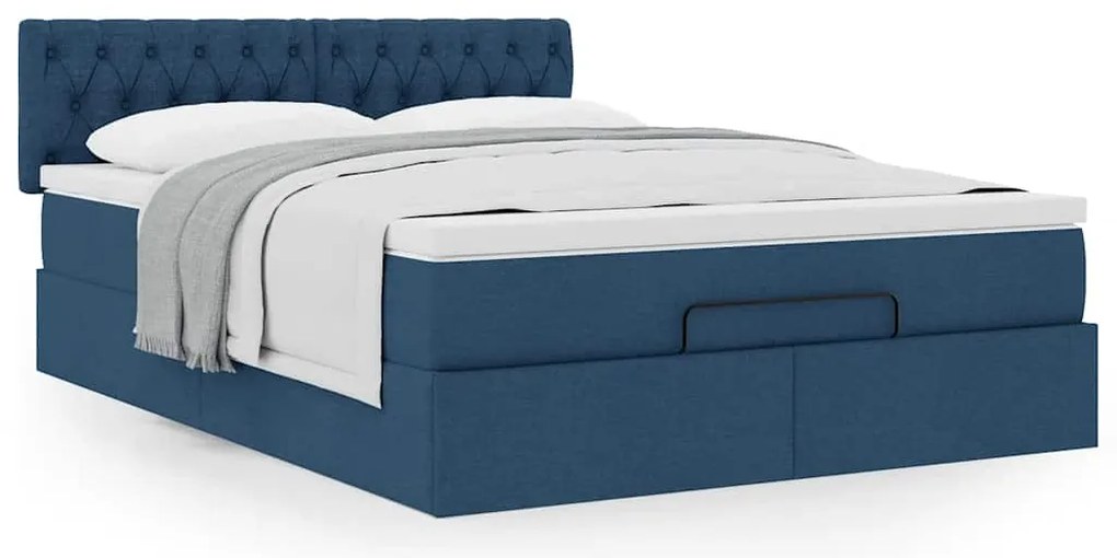 vidaXL Οθωμανικό κρεβάτι με στρώμα μπλε 140x190cm ύφασμα