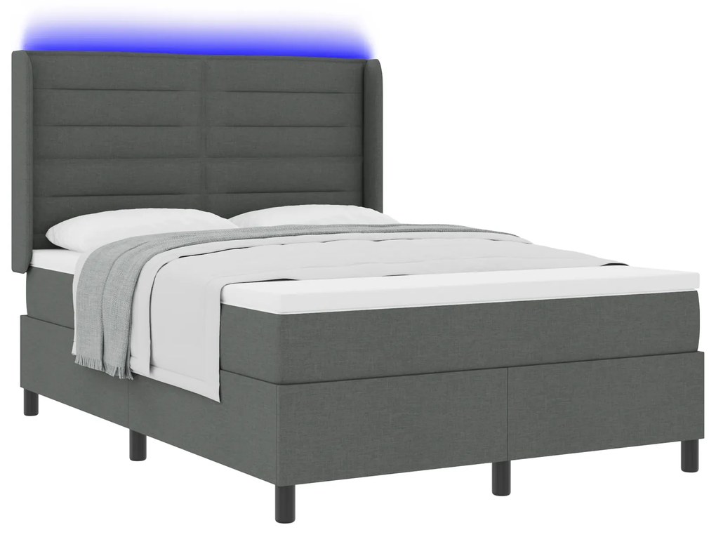 vidaXL Κρεβάτι με ελατήρια και στρώμα & LED Σκούρο Γκρι, 160 x 200 εκ, Υλικό από Αφρό.