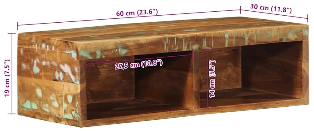 Επίτοιχο ντουλάπι τηλεόρασης 60x30x19cm Ξύλο μασίφ αναγεννημένο - Πολύχρωμο