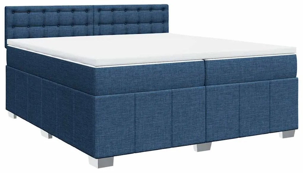 vidaXL Κρεβάτι Boxspring με Στρώμα Μπλε 200x200 εκ. Υφασμάτινο