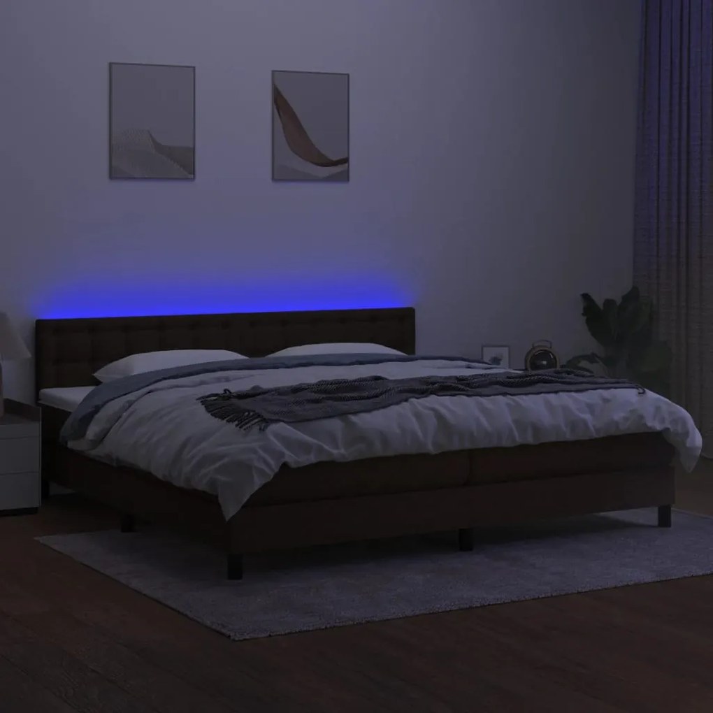 vidaXL Κρεβάτι Boxspring με Στρώμα &amp; LED Σκ.Καφέ 200x200 εκ Υφασμάτινο