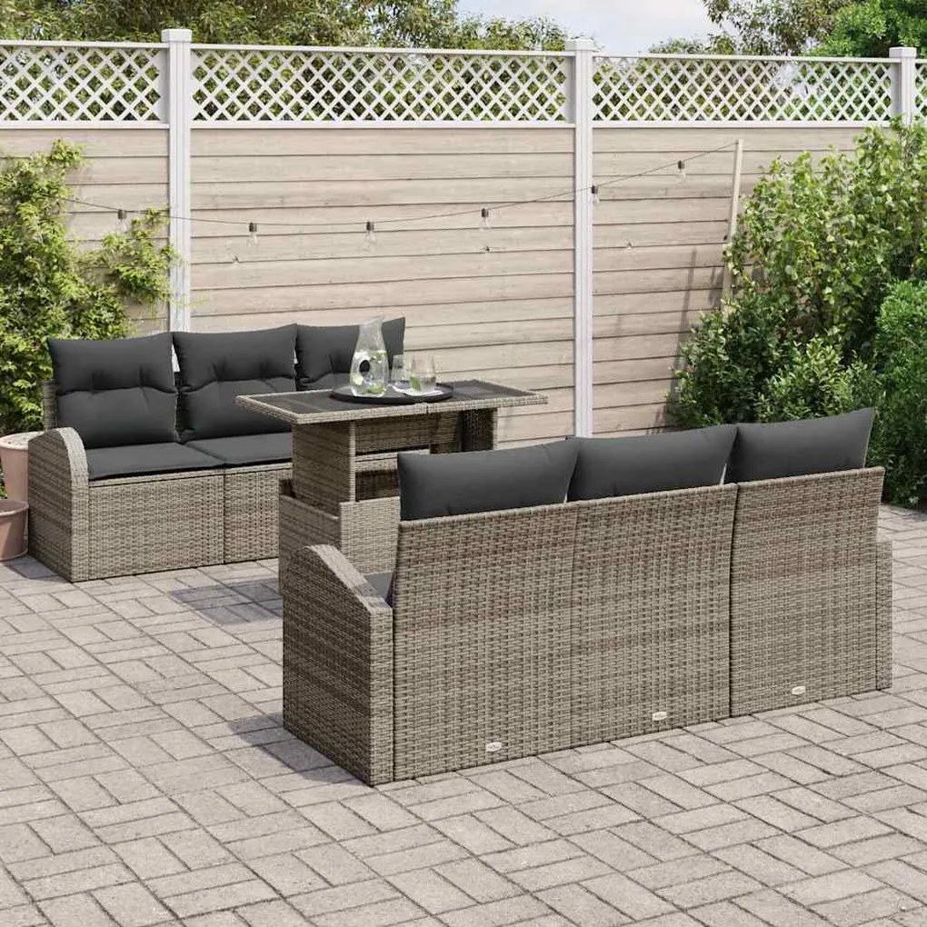vidaXL Σετ Καναπέ Κήπου με μαξιλάρι 7 pcs Γκρι Πολυ ράταν