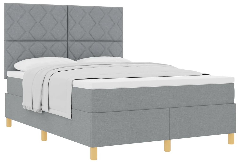 vidaXL Box Spring Bed Με Στρώμα Ανοιχτό Γκρι 140x200 cm Ύφασμα