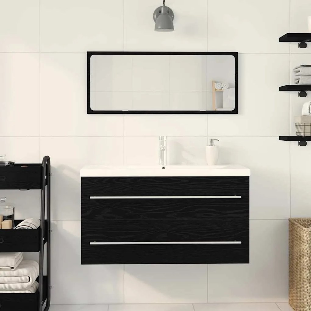 vidaXL Ντουλάπα νιπτήρα με λεκάνη 3 pcs Μαύρη δρυς 90 x 38.5 x 48 cm