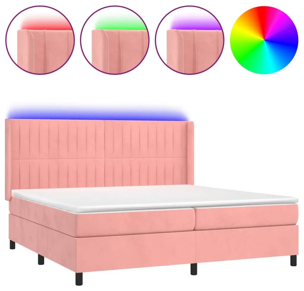 ΚΡΕΒΑΤΙ BOXSPRING ΜΕ ΣΤΡΩΜΑ &amp; LED ΡΟΖ 200X200 ΕΚ. ΒΕΛΟΥΔΙΝΟ 3139708