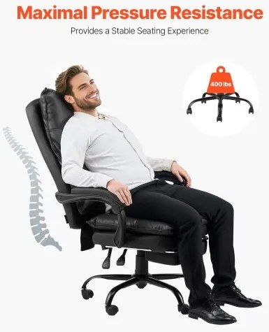 VEVOR Executive Office Chair High Back Chair with Footrest Lumbar Pillow Black
