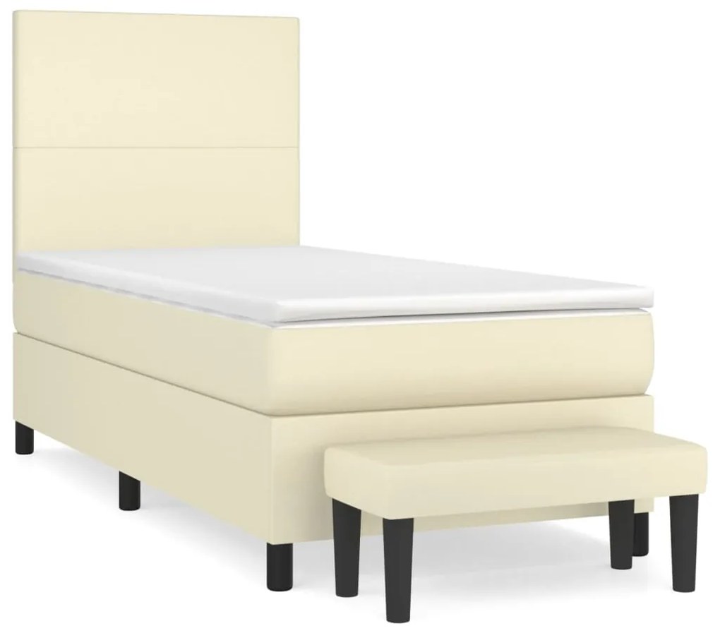 vidaXL Κρεβάτι Boxspring με Στρώμα Κρεμ 90x200 εκ. από Συνθετικό Δέρμα