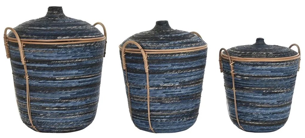 Σετ Καλαθιών DKD Home Decor Μπλε Μαύρο (3 Τεμάχια)