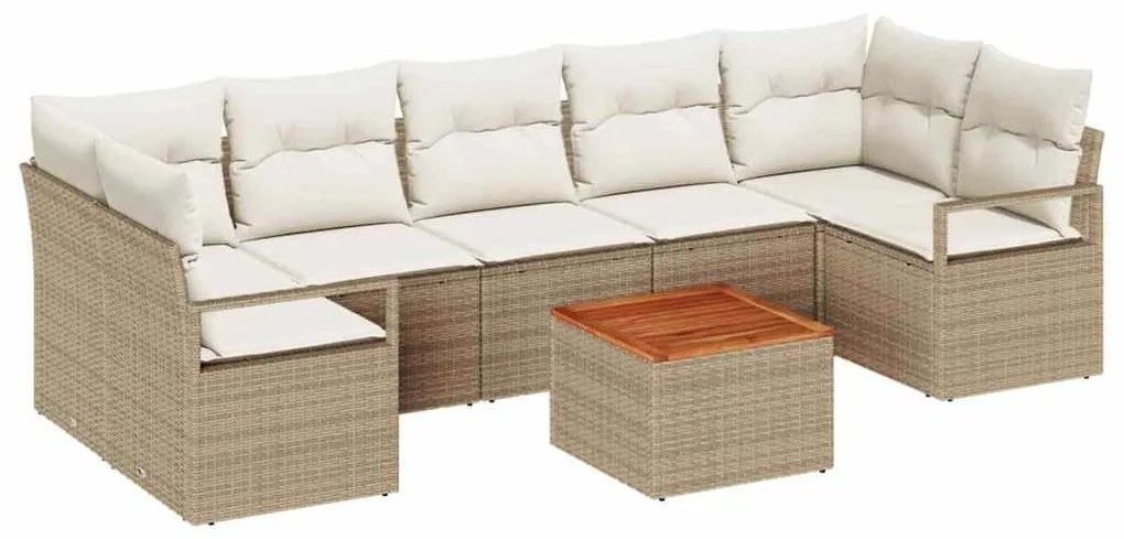 vidaXL Σετ Καναπέ Κήπου με μαξιλάρι 8 pcs Μπεζ Πολυ ράταν