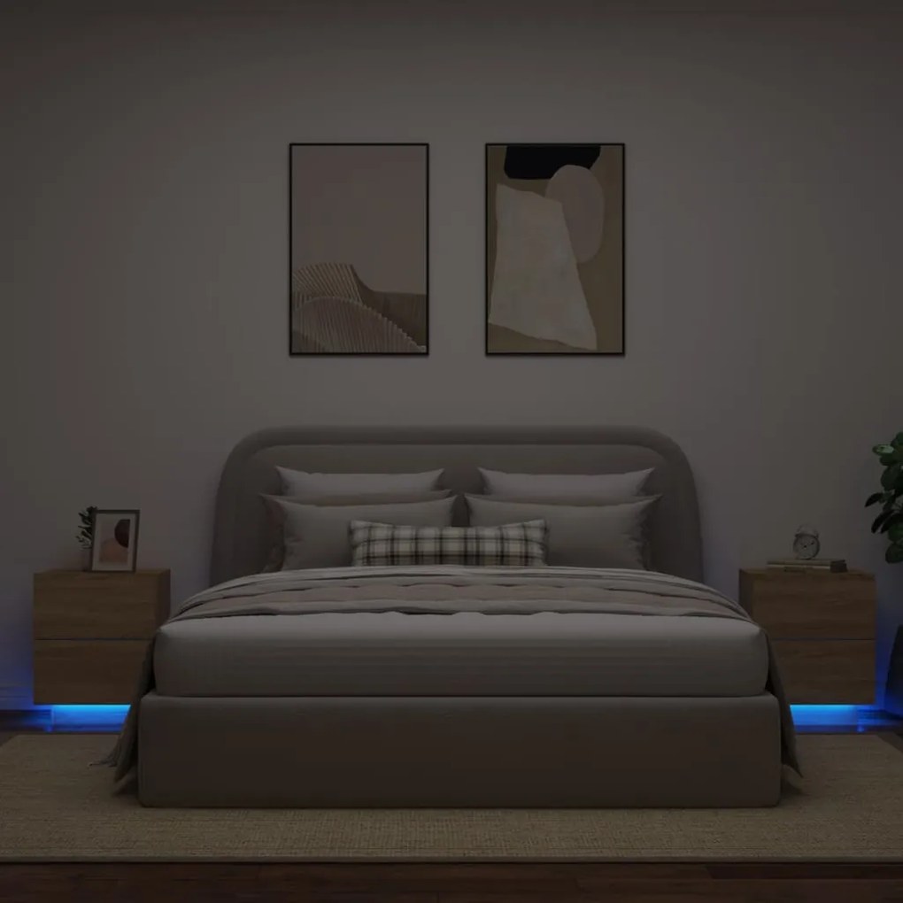 vidaXL Κομοδίνα με Φώτα LED 2 τεμ. Sonoma Δρυς από Επεξεργασμένο Ξύλο