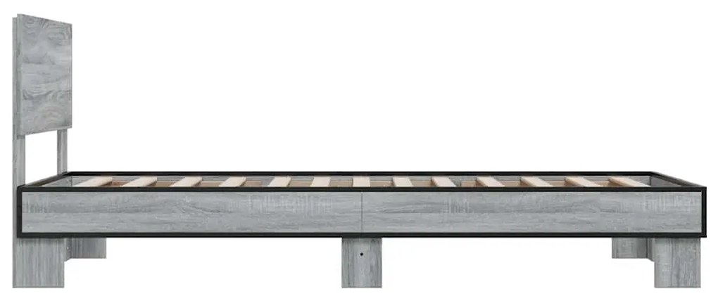 vidaXL Πλαίσιο Κρεβατιού Γκρι Sonoma 75x190 εκ. Επεξ. Ξύλο &amp; Μέταλλο