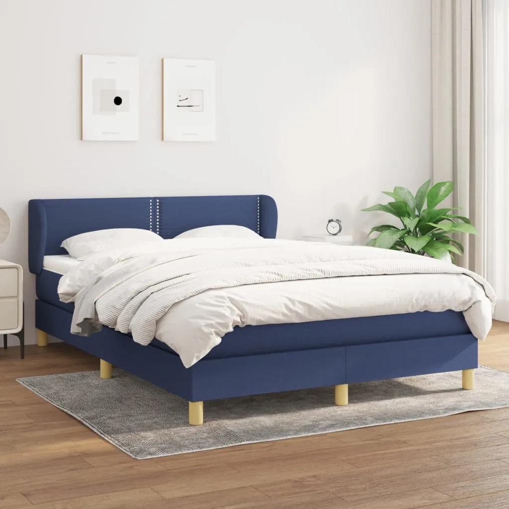 Κρεβάτι Boxspring με Στρώμα Μπλε 140x190 εκ. Υφασμάτινο