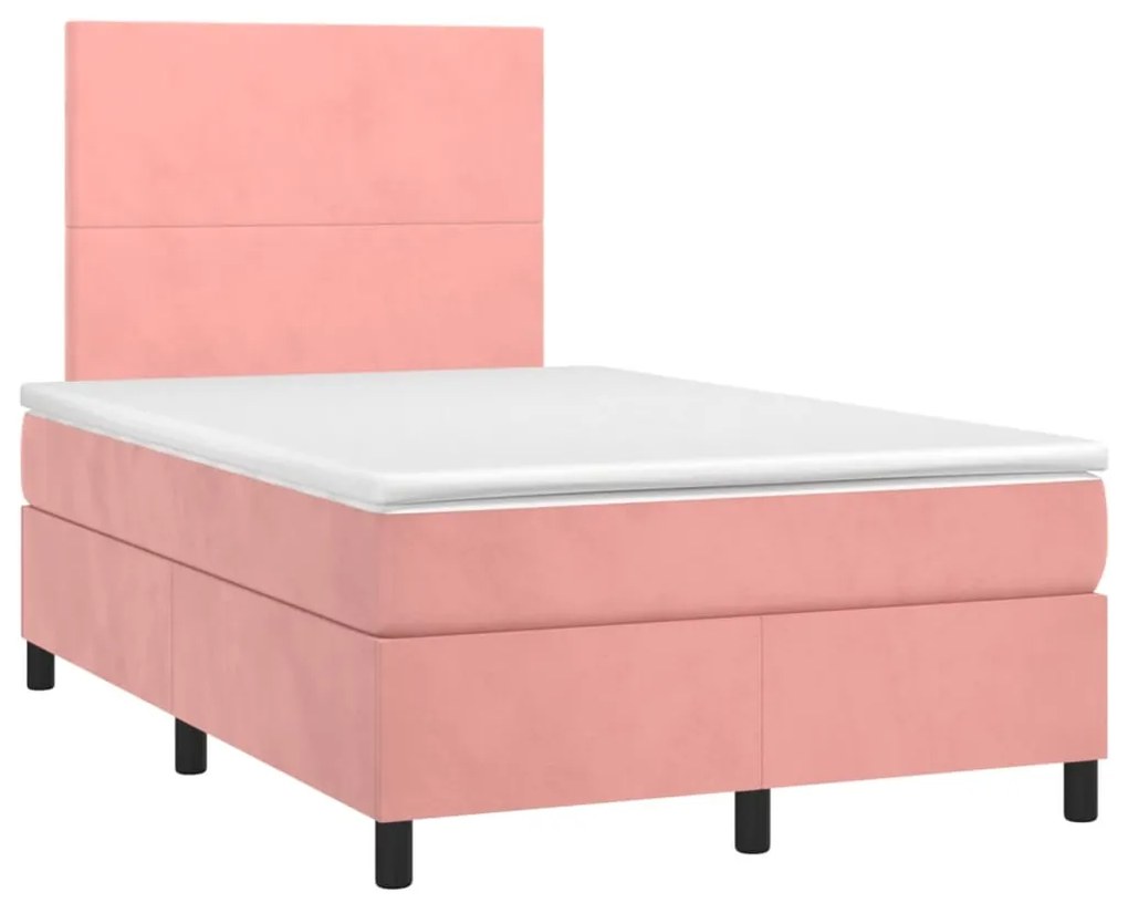 vidaXL Κρεβάτι Boxspring με Στρώμα Ροζ 120x200 εκ. Βελούδινο