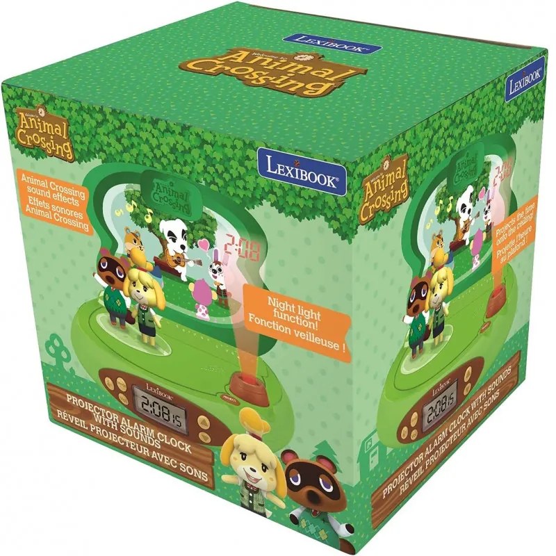 Επιτραπέζιο παιδικό 3D ρολόι με προβολέα Lexibook Nintendo Animal Crossing RP500AC, Ξυπνητήρι, 4 εφέ, Πράσινο/Καφέ