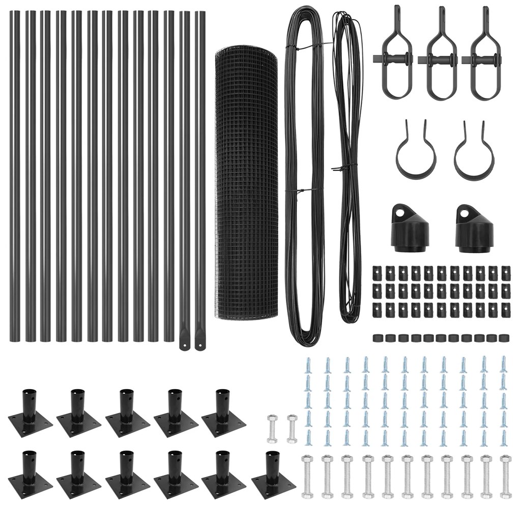vidaXL Φράχτης  Welded Wire με 13 Στήλες με Στεφάνι Γκρι 0.6x25 μ Ατσάλι