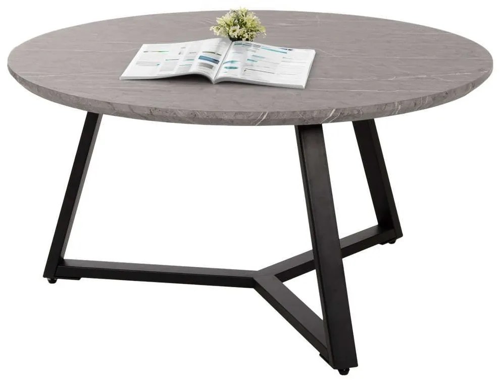Τραπέζι Σαλονιού Στρογγυλό HM9586.02 Φ80x42cm Με Μαύρη Μεταλλική Βάση Εφέ Μαρμάρου Grey Mdf, Metal