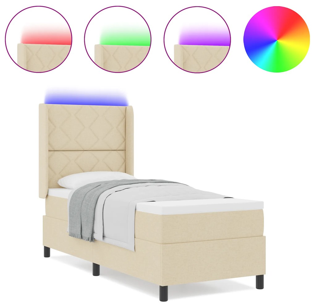 vidaXL Κρεβάτι με Βάση και Στρώμα & LED Κρεμ 80x200 εκ. Ύφασμα