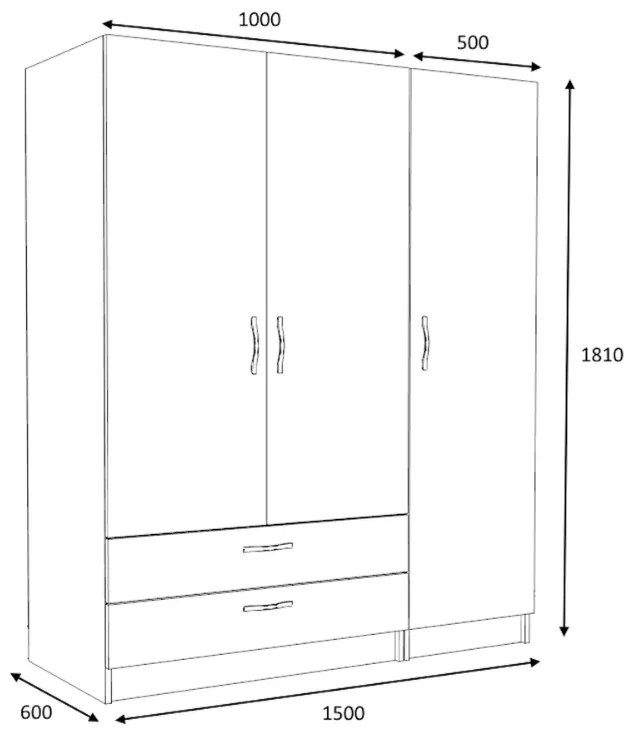 Ντουλάπα ρούχων Victoria Megapap τρίφυλλη με συρτάρια χρώμα καρυδί 150x60x181εκ.