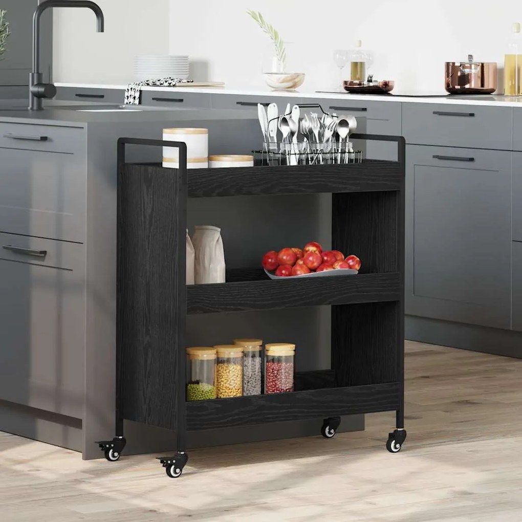 vidaXL Καρότσι Κουζίνας Μαύρη δρυς 70 x 30 x 82 εκ Επεξεργασμένο ξύλο