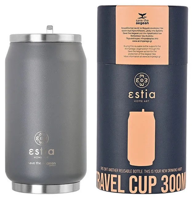 Estia 01-16722 Save the Aegean Μπουκάλι Θερμός 300ml, Fjord Grey