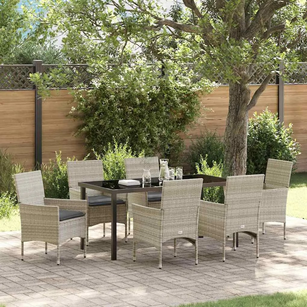 vidaXL Σέτ φαγητού για κήπο με μαξιλάρι 7 pcs Ανοιχτό γκρι Πολυ ράταν