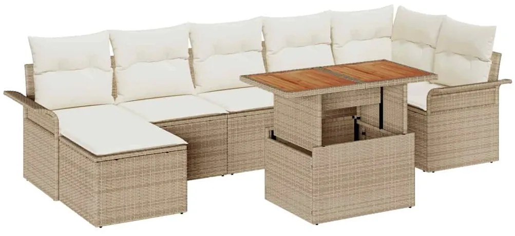 vidaXL Σετ Καναπέ Κήπου με αποθήκευση 8 pcs Μπεζ Πολυ ράταν