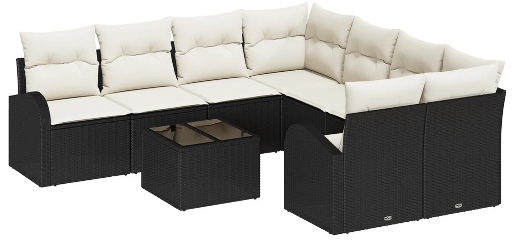 vidaXL 9 τμχ Garden Sofa Set με μαξιλάρια σε μαύρο πολυ ράτταν