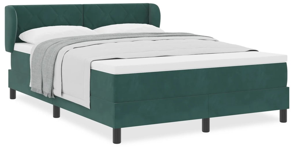 vidaXL Κρεβάτι με Στρώμα Ύψους 140x190 cm σε Σκούρο Πράσινο Βελούδο