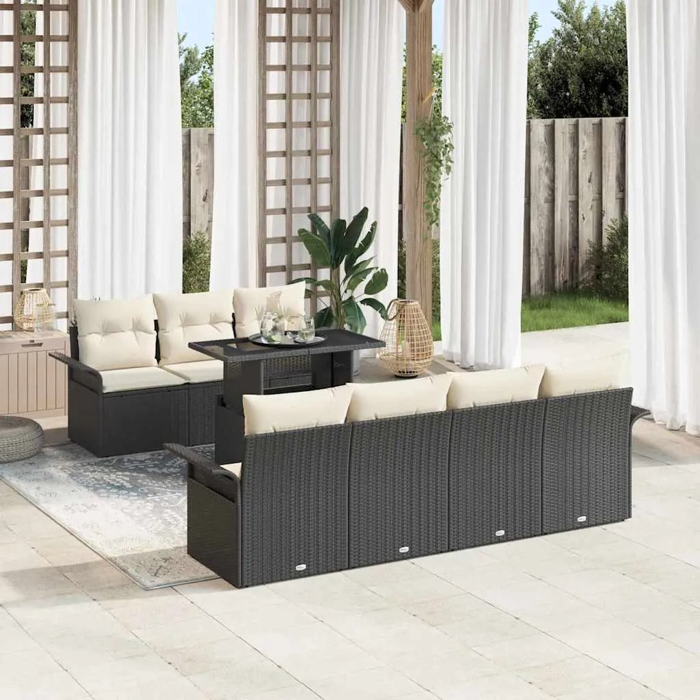 vidaXL Σετ Καναπέ Κήπου με μαξιλάρι 8 pcs Μαύρο Πολυ ράταν