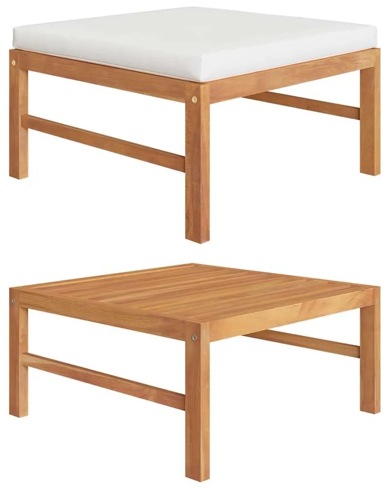 vidaXL Υποπόδιο από Μασίφ Ξύλο Teak με Κρεμ Μαξιλάρι