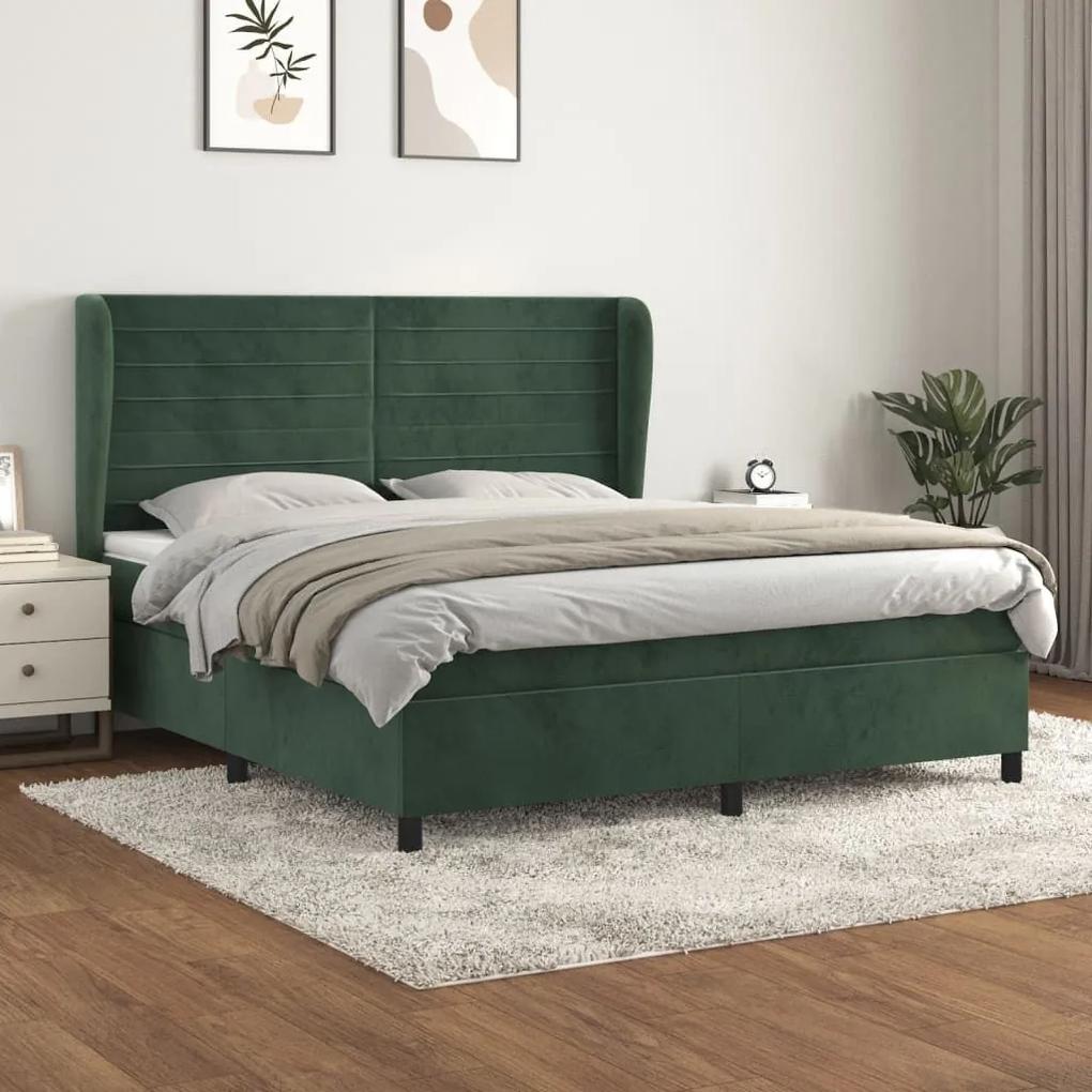 Κρεβάτι Boxspring με Στρώμα Σκούρο Πράσινο 180x200εκ. Βελούδινο - Πράσινο