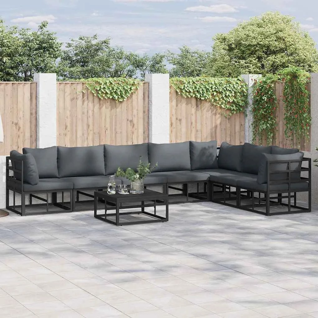 vidaXL Σετ Καναπέ Κήπου 8 pcs Μαύρο 70 x 70 x 32 εκ Αλουμίνιο