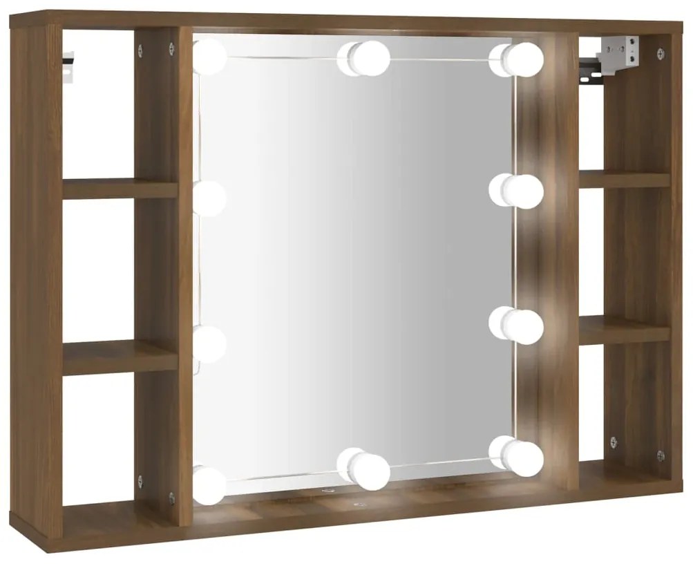 vidaXL Έπιπλο Καθρέπτη με LED Καφέ Δρυς 76 x 15 x 55 εκ.