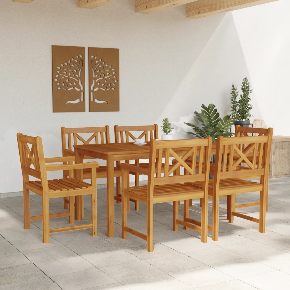 vidaXL Σέτ φαγητού για κήπο 7 pcs Καφέ Μασίφ ξύλο ακακίας