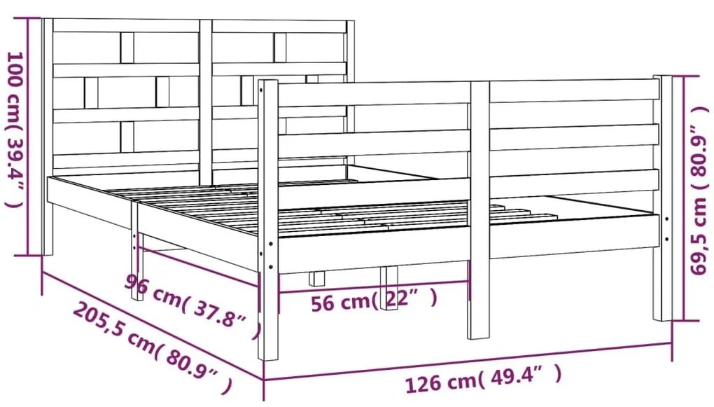 Πλαίσιο Κρεβατιού Λευκό 120 x 200 εκ. από Μασίφ Ξύλο Πεύκου - Λευκό