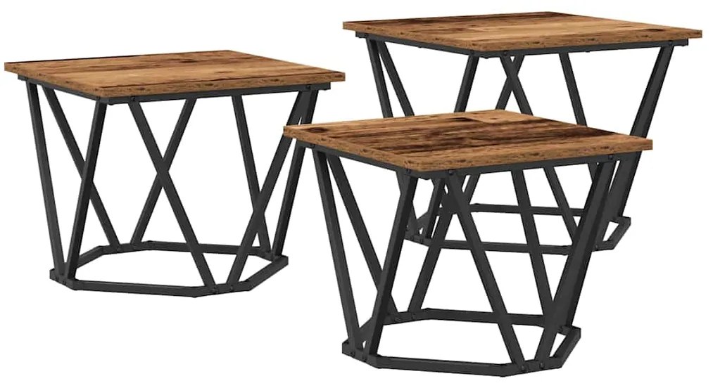 vidaXL Τραπεζάκι σαλονιού 3 pcs Παλαιό ξύλο 50 x 50 x 40 cm