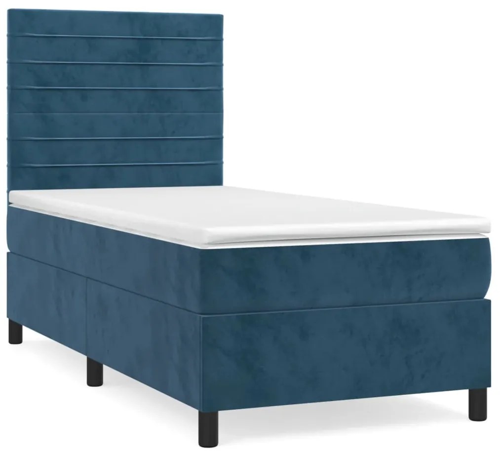 vidaXL Κρεβάτι Boxspring με Στρώμα Σκούρο Μπλε 90x200 εκ. Βελούδινο