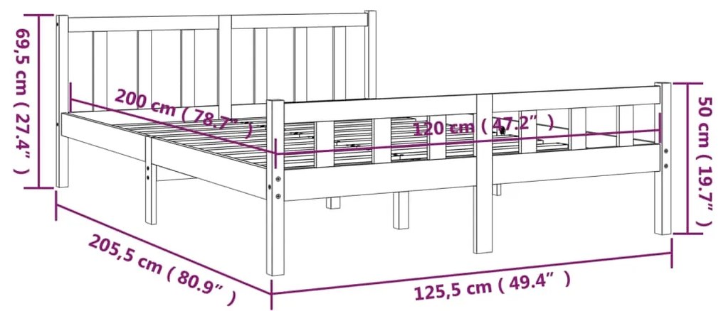 Πλαίσιο Κρεβατιού Μαύρο 120 x 200 εκ. από Μασίφ Ξύλο - Μαύρο