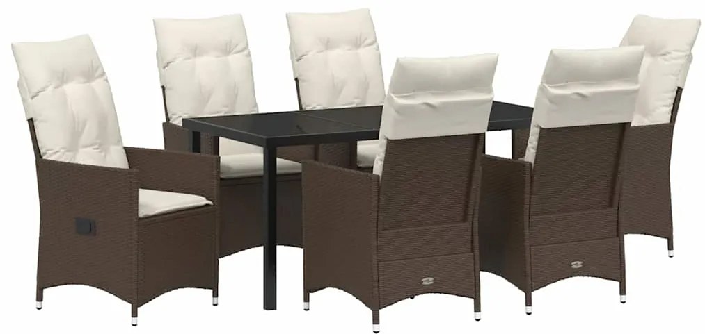 vidaXL Σέτ φαγητού για κήπο με μαξιλάρι 7 pcs Καφέ Πολυ ράταν
