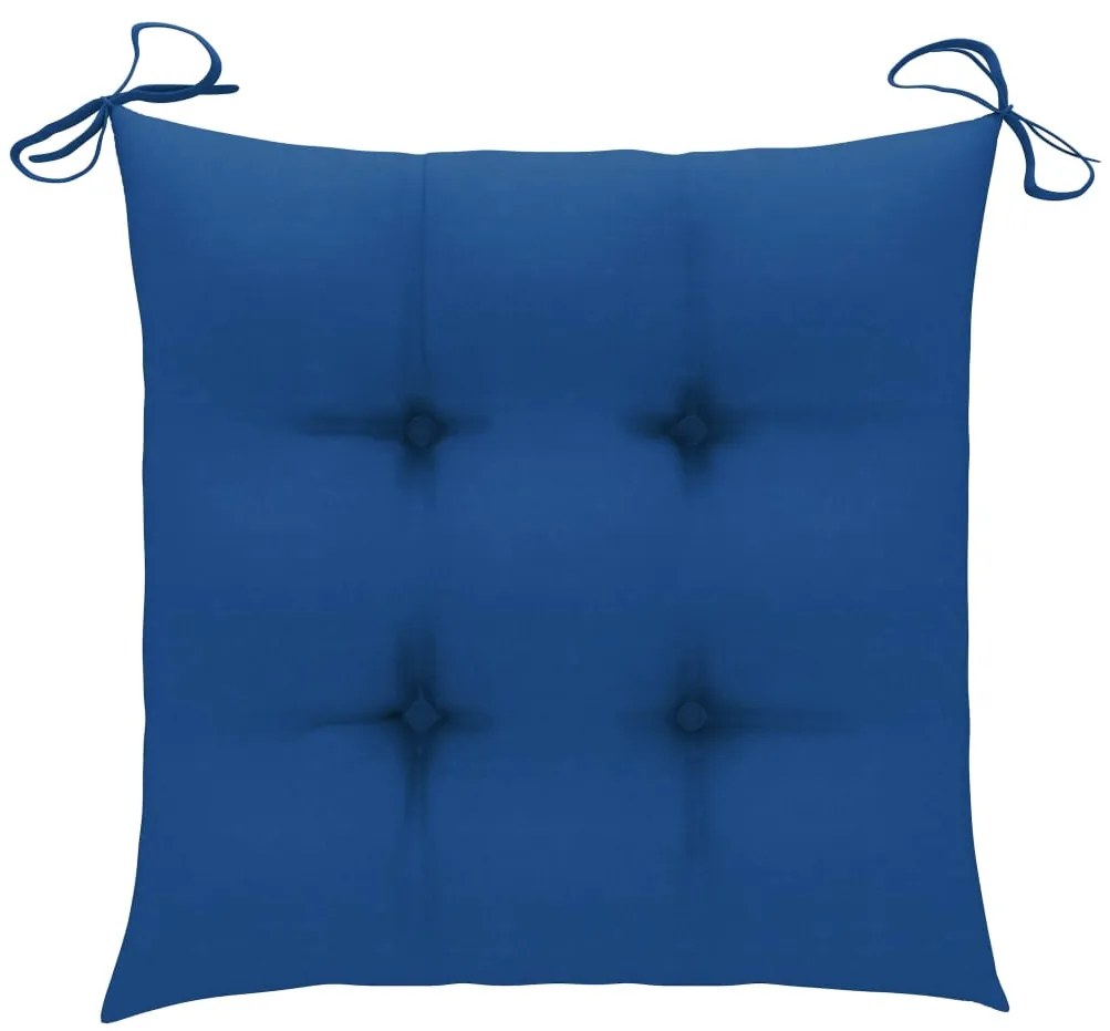 vidaXL Καρέκλες Κήπου 2 τεμ. από Μασίφ Ξύλο Teak με Μπλε Μαξιλάρια