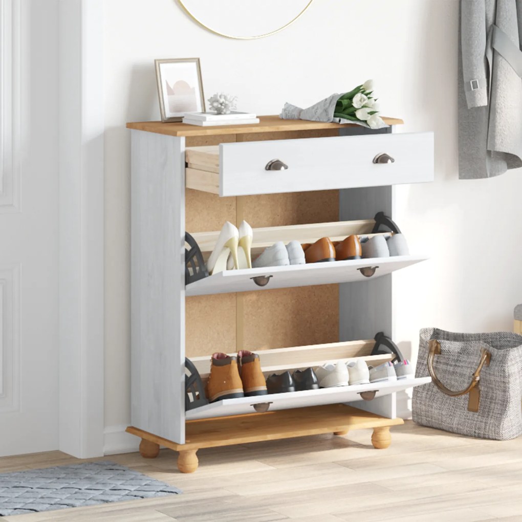 vidaXL Ντουλάπι Παπουτσιών  ASKIM Λευκό 85x35x108 εκ. Μασίφ Ξύλο Πεύκου