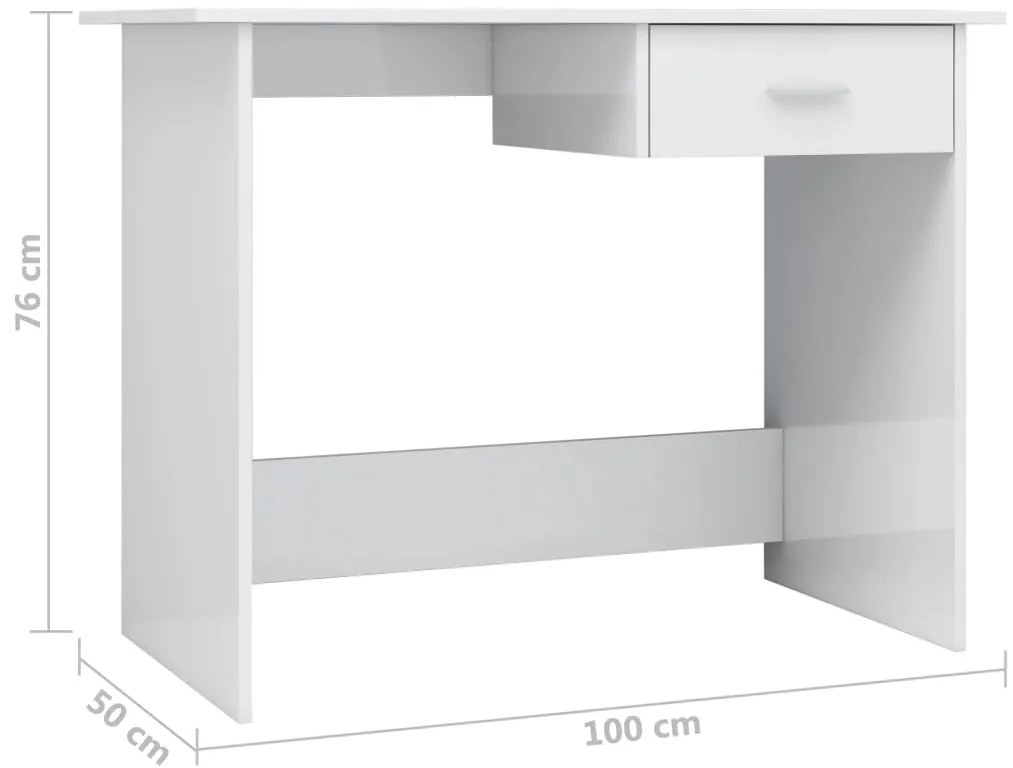 vidaXL Γραφείο Γυαλιστερό Λευκό 100 x 50 x 76 εκ. από Επεξ. Ξύλο