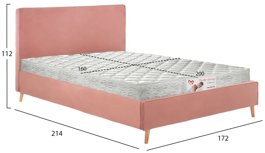 ΚΡΕΒΑΤΙ ΜΕ ΣΤΡΩΜΑ INDRA HM21280.03 ΣΑΠΙΟ ΜΗΛΟ ΒΕΛΟΥΔΟ--ΓΙΑ 160x200εκ