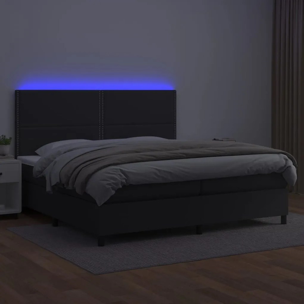 vidaXL Κρεβάτι Boxspring με Στρώμα & LED Μαύρο 200x200 εκ. Συνθ. Δέρμα