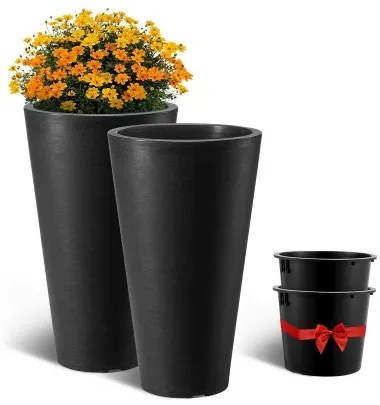 VEVOR Tall Planter Set of 2 Round Tapered Plant Pots 24 in for Outdoor Indoor