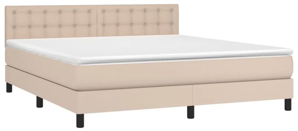 Κρεβάτι Boxspring Στρώμα&amp;LED Καπουτσίνο 160x200 εκ. Συνθ. Δέρμα - Καφέ